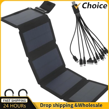 เครื่องชาร์จพลังงานแสงอาทิตย์แบบพับได้กลางแจ้งแผงโซลาร์เซลล์กันน้ำ 5V 160W เครื่องชาร์จแบตเตอรี่แบบพกพาพอร์ต USB โทรศัพท์มือถือพีซีรถเดินป่า 1