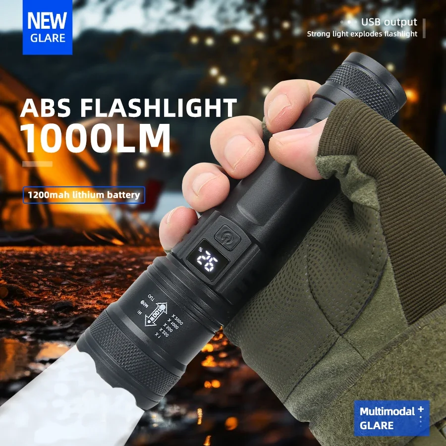 Description Picture 5 of item9900LM Powerful LED Flashlight Battery Display USB Rechargeable Light Telescopic Zoom Torch Lamp Outdoor Camping Fishing Lantern