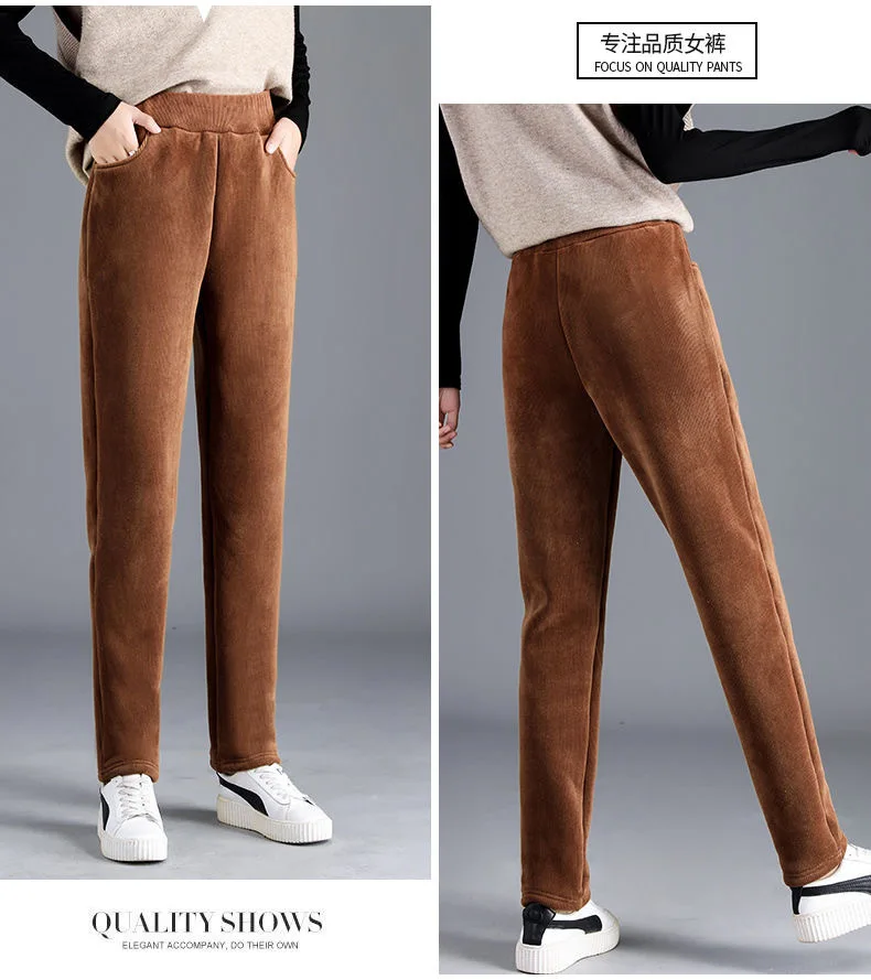 2021 New Women Pants Autumn Winter Corduroy Plush Thick Warm Long Pants High Waist Casual Loose Harem Trousers Pantalones women's snow pants