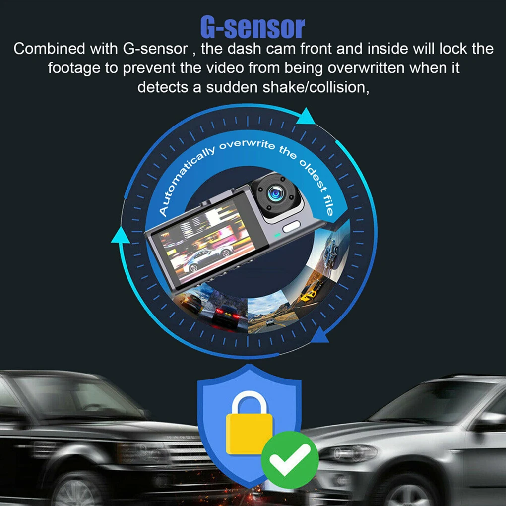 

Auto 3 Lenses Dash Cam Loop Recording Movement Detection Rechargeable Camera