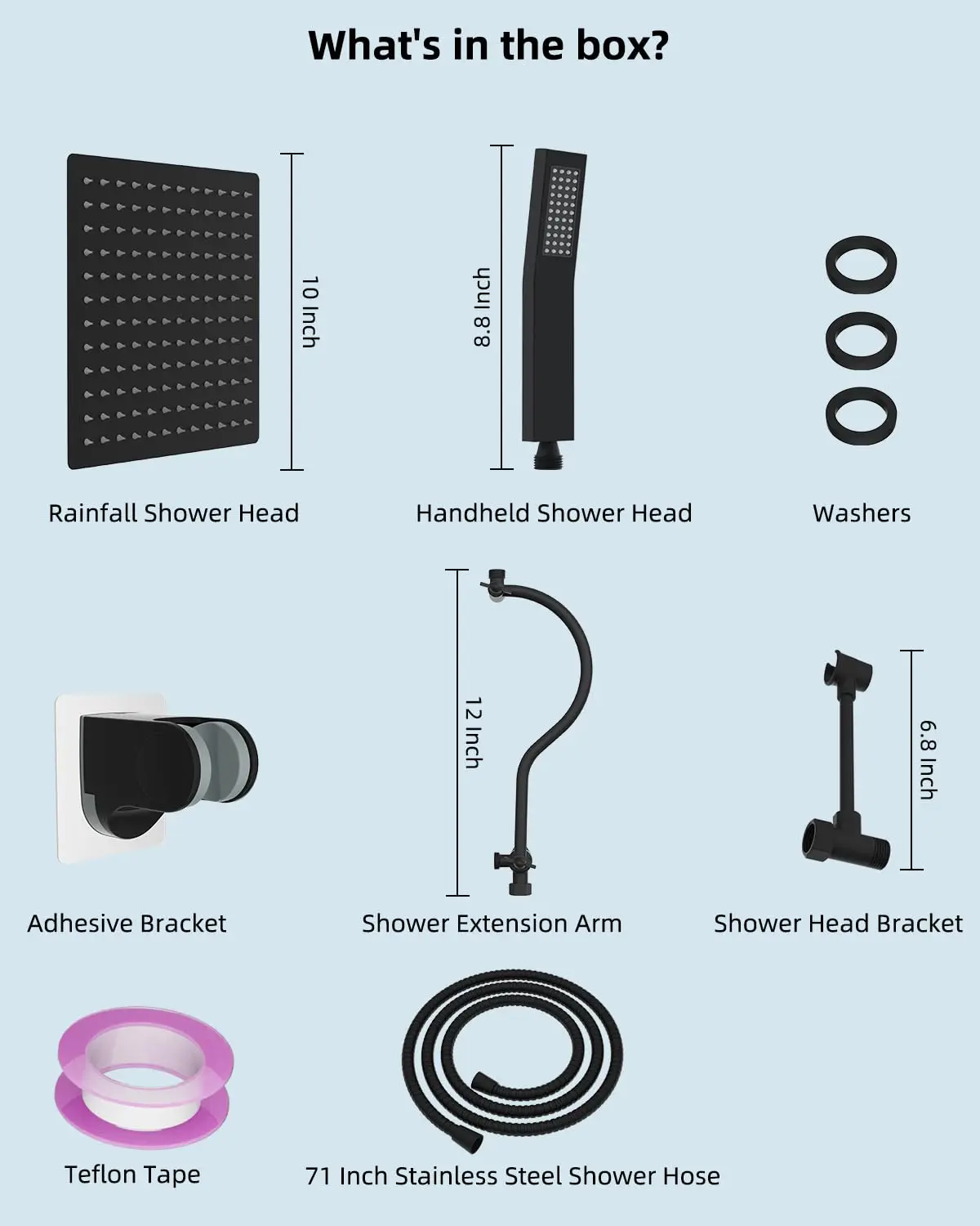 All Metal Shower Head, 10'' High Pressure Rainfall Shower Head, Showerhead Combo/Handheld Shower Wand,71'' Hose, 6