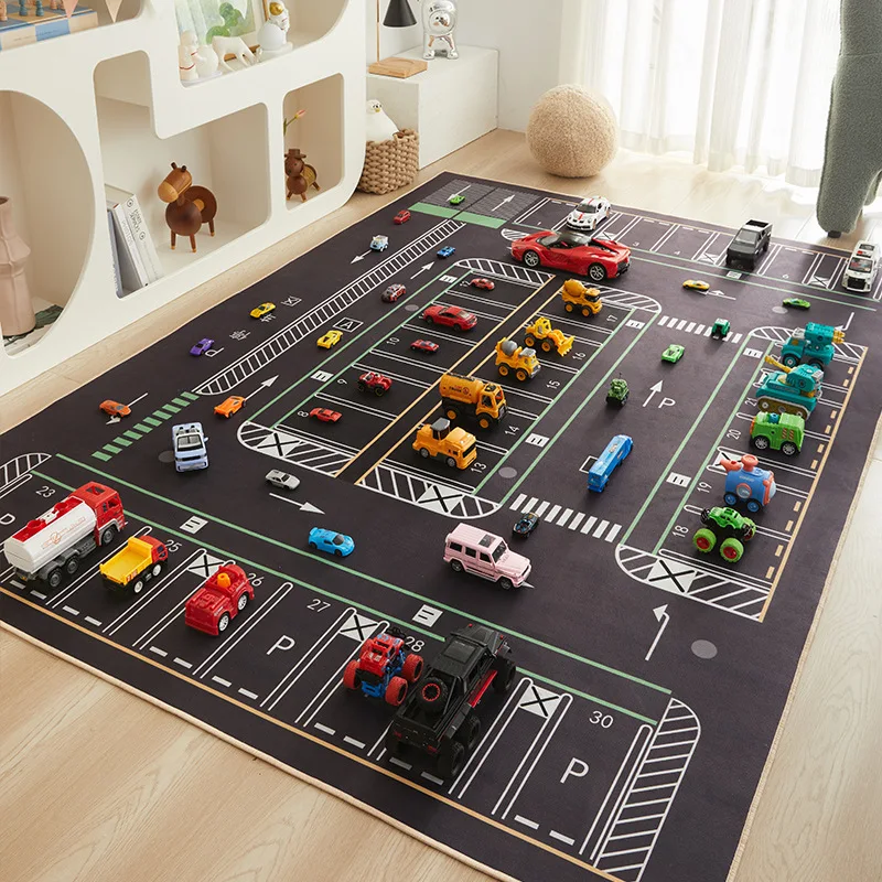 VIKAMA Cartoon Car Traffic Children's Carpet Playroom Baby Crawl Mat Home Decor Crystal Velvet Living Room Bedroom Floor Mat floor mat