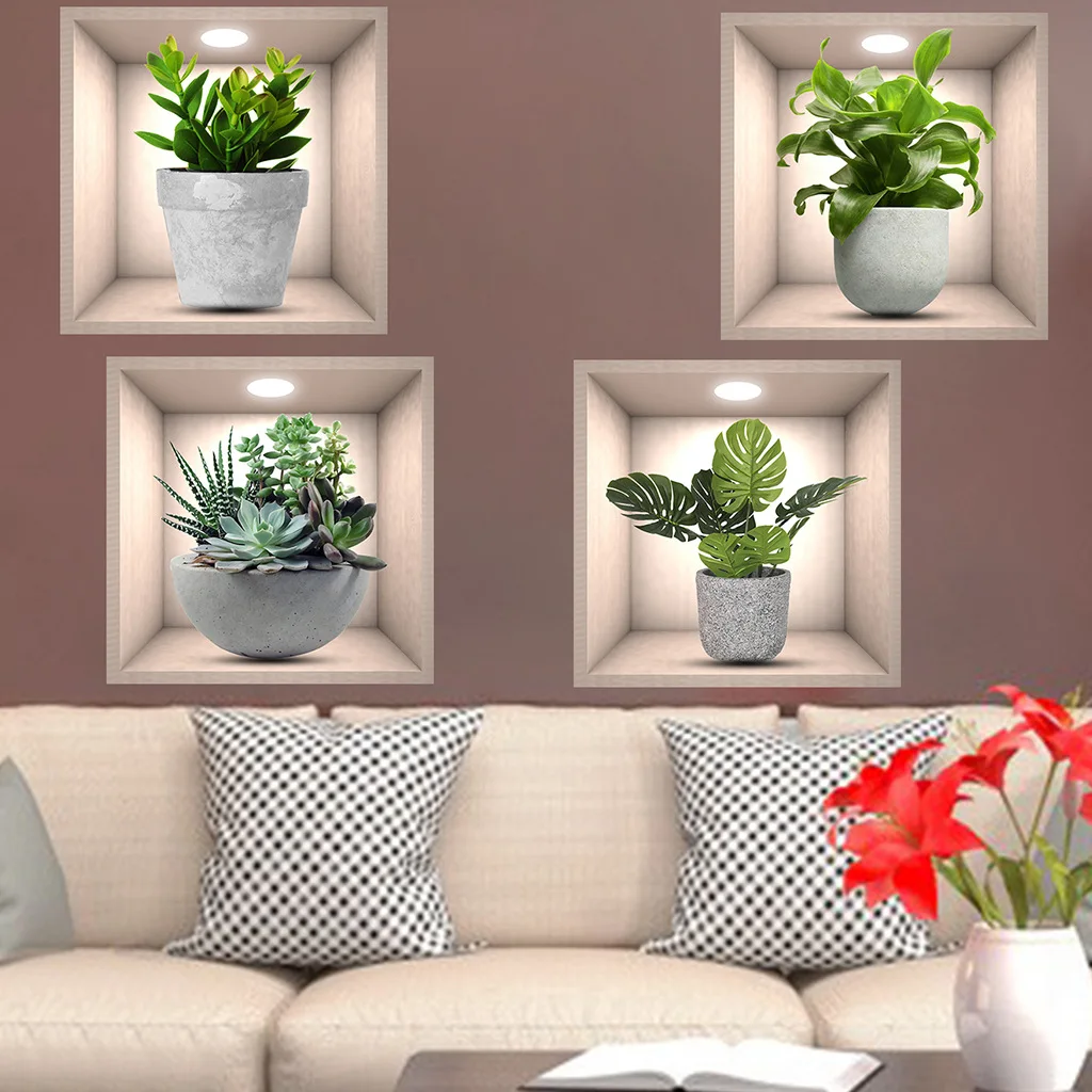 Autocollants Muraux de plantes en pot, panier suspendu, plante verte  fraîche, décoration de maison, Style nordique, TV, canapé, salle, vinyle,  PVC - AliExpress