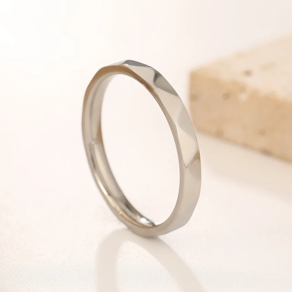 Anello sottile in acciaio inossidabile Donna Uomo Anelli geometrici multisfaccettati alla moda minimalista Coppia gioielli Regalo di nozze - immagine 3