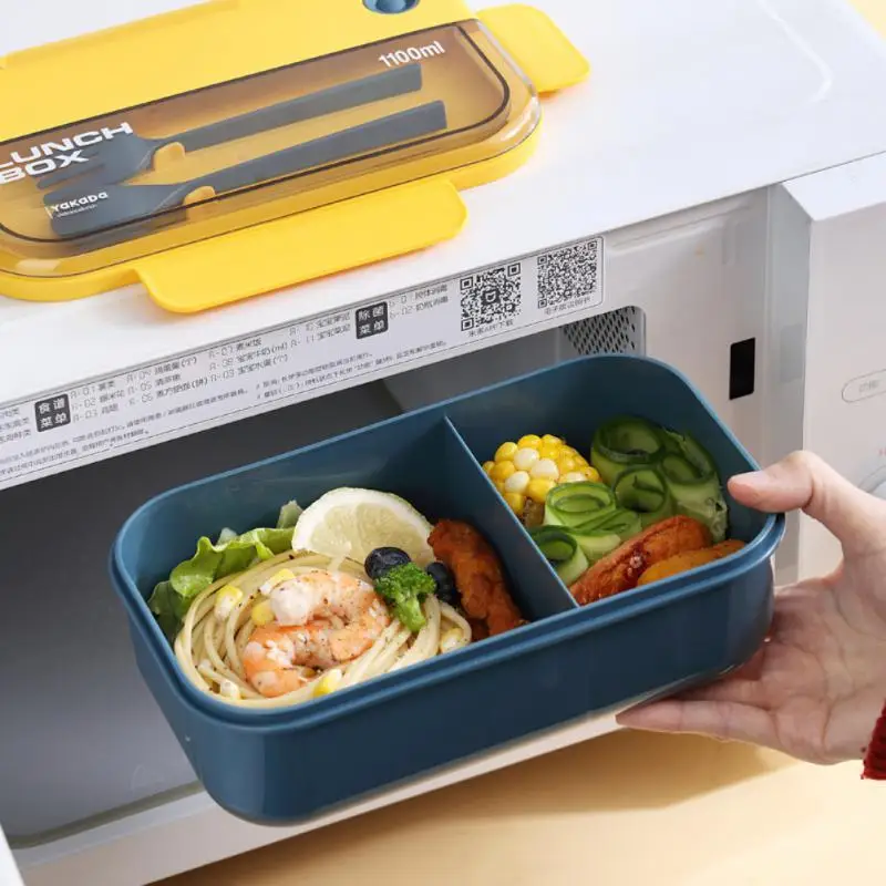 

Portable Lunch Box Grid Children Student Office Bento Box with Fork Spoon Leakproof Microwavable Prevent School Food Storage Box