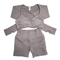 Ensemble de yoga 3 pièces DF pour femmes, short Vision |   Soutien-gorge de sport Vision 4,5 pouces et veste Vision Shrug Pilates Speed Activewear Gym 1