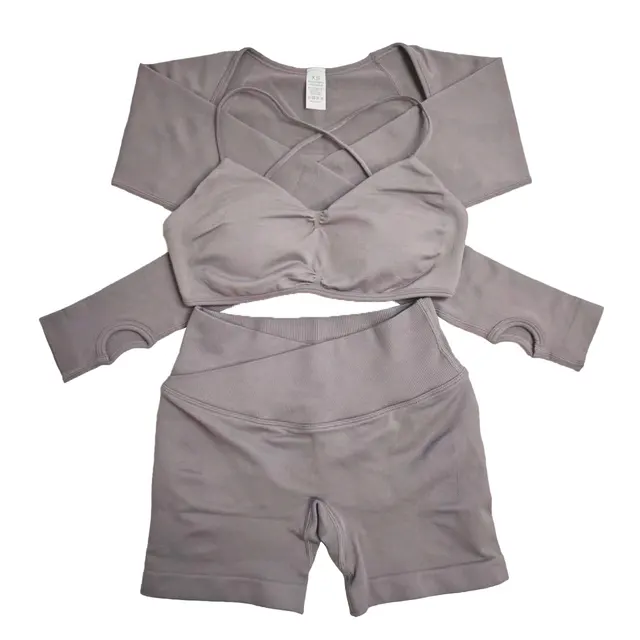 Ensemble de yoga 3 pièces DF pour femmes, short Vision |   Soutien-gorge de sport Vision 4,5 pouces et veste Vision Shrug Pilates Speed Activewear Gym 1