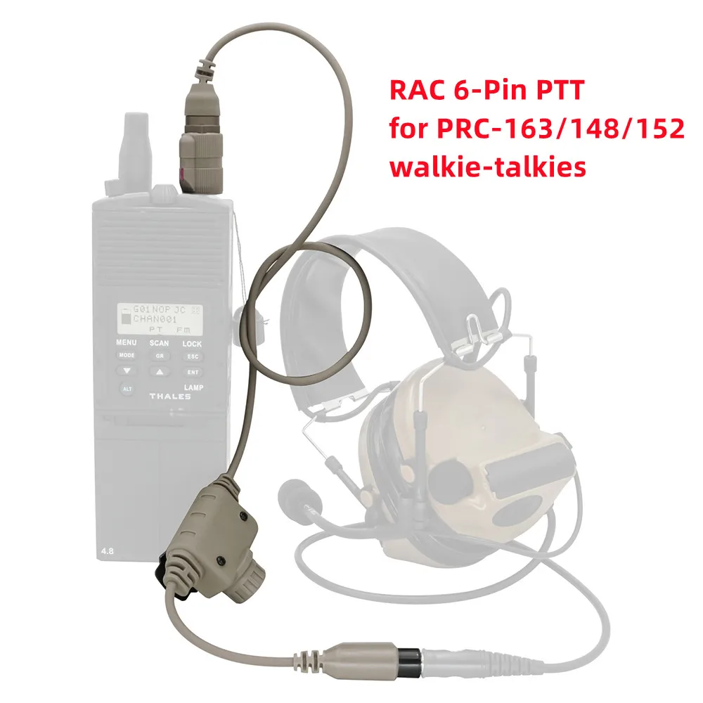 Tactical Ptt RAC 6 Pin PTT for PRC-163/148/152 Harris Military Radio Non-Functional Walkie Model for ShootingTactical Headset