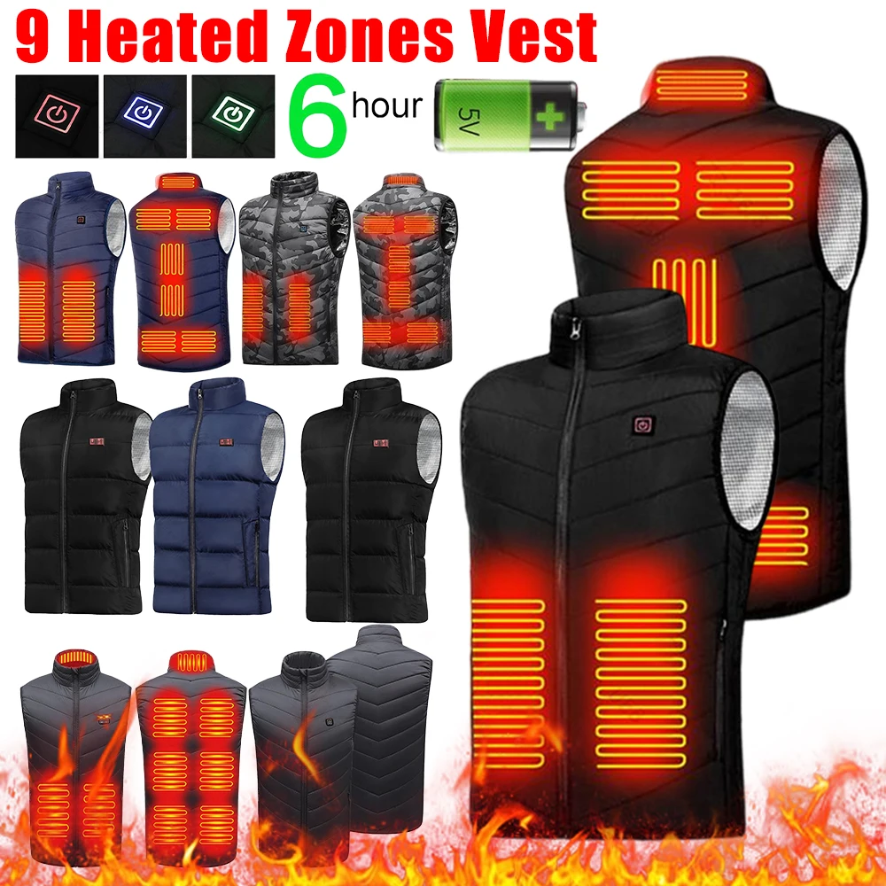 Heated Jacket Electric Heated Vest Windproof Washable USB Charging Camping Outdoor Sportswear