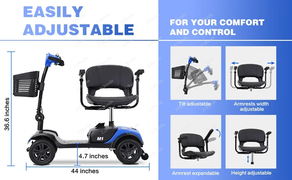Y Four Wheel Electric Car motorcycle 4 Wheel Mobility Scooter Chair Electric Device Compact for Travel Adults Elderly Senior
