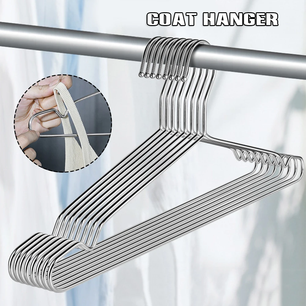 10pcs Stainless Steel Clothes Hanger Non Slip Clothes Drying Holder Storage Rack Clotheshorse Closet Wardrobe Clothing Organizer