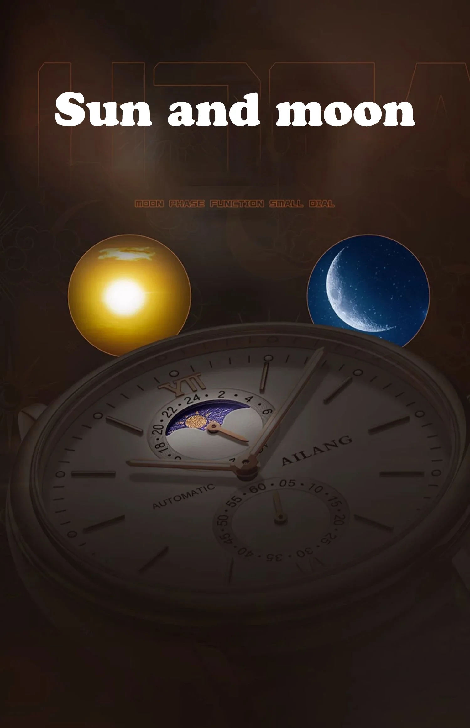 AILANG Echte binokulare Mondphasen-Quarzuhr, einfache, trendige, im Dunkeln leuchtende, wasserdichte Herrenuhr mit Gürtel_voghion.com