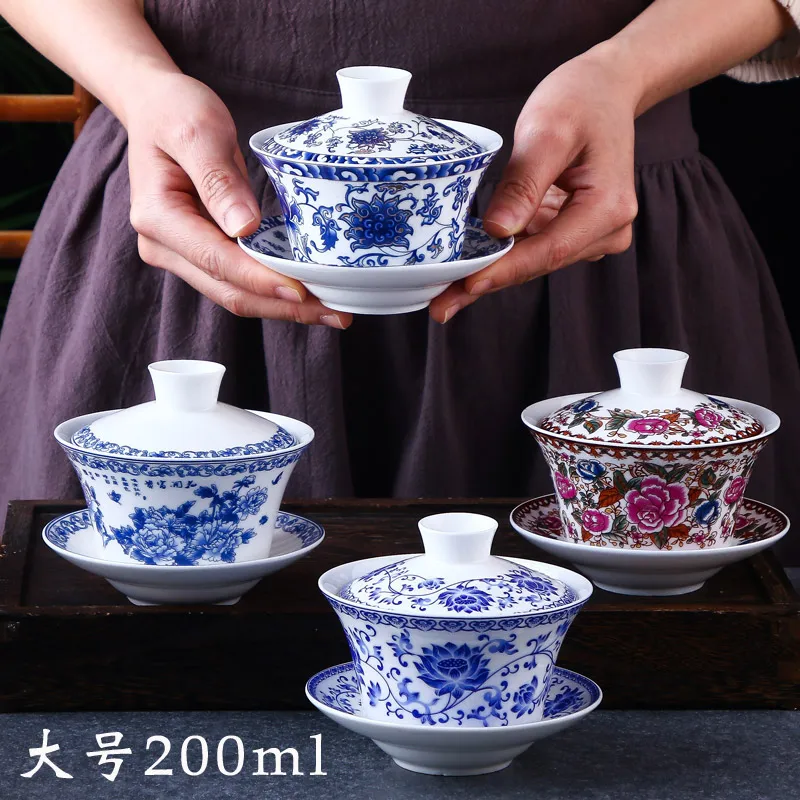 Hand Painted Blue and White Porcelain Gaiwan 300ML Tea Set Kung Fu Tea Set Cup Porcelain Bowl For Travel Easy Kettle