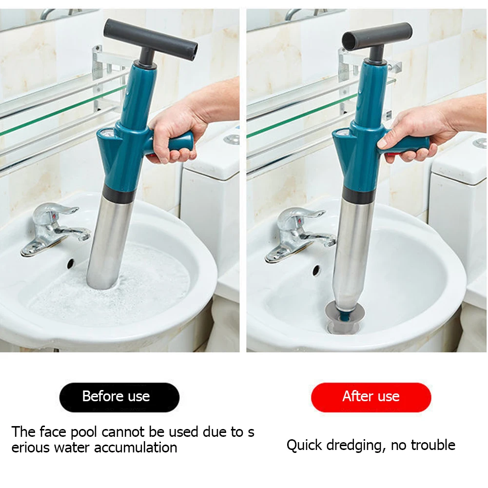 Air Power Drain Blaster Tools Stainless Steel Bathroom Plunger Universal High-pressure Accessories for Bathroom Shower Bathtub