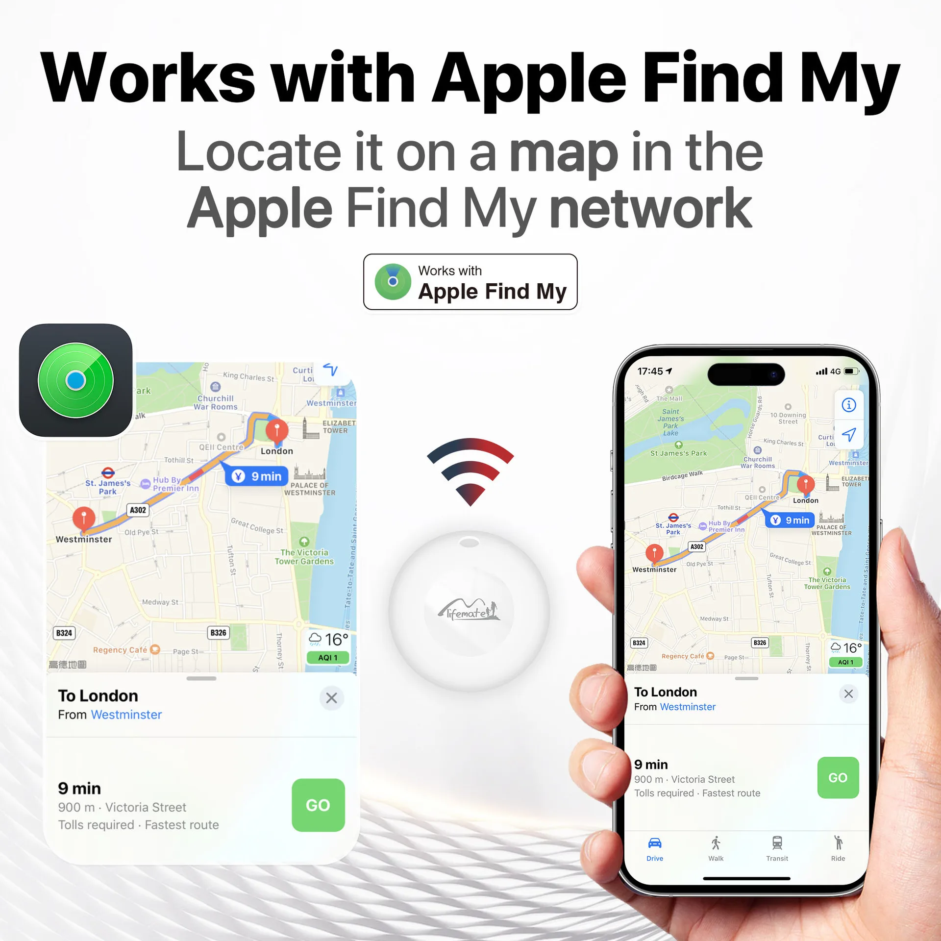 LifeTag Smart Tracker Keys Finder and Pet Locator Anti Lost Device iOS Compatible for Find My APP for iOS