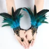 2pcs Lace Feather Wrist Cuffs Rave Gloves Steampunk Gothic Glove Sleeve Brazil Carnival Party Cosplay Showgirl Stage Accessories
