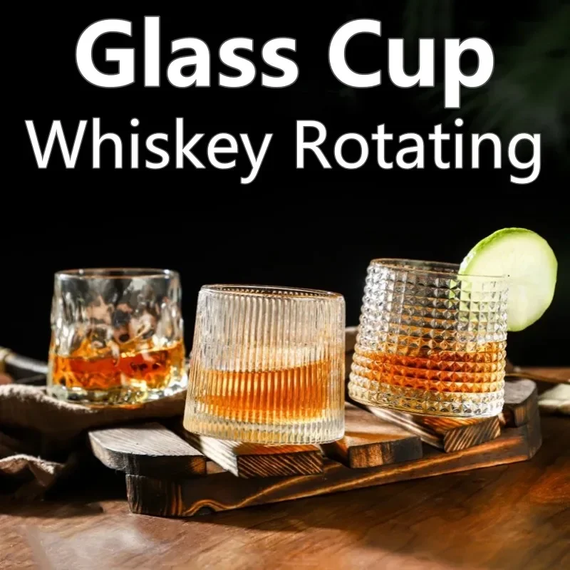 Lead Free Glass Whiskey Cup with Wooden Base for Bar Party