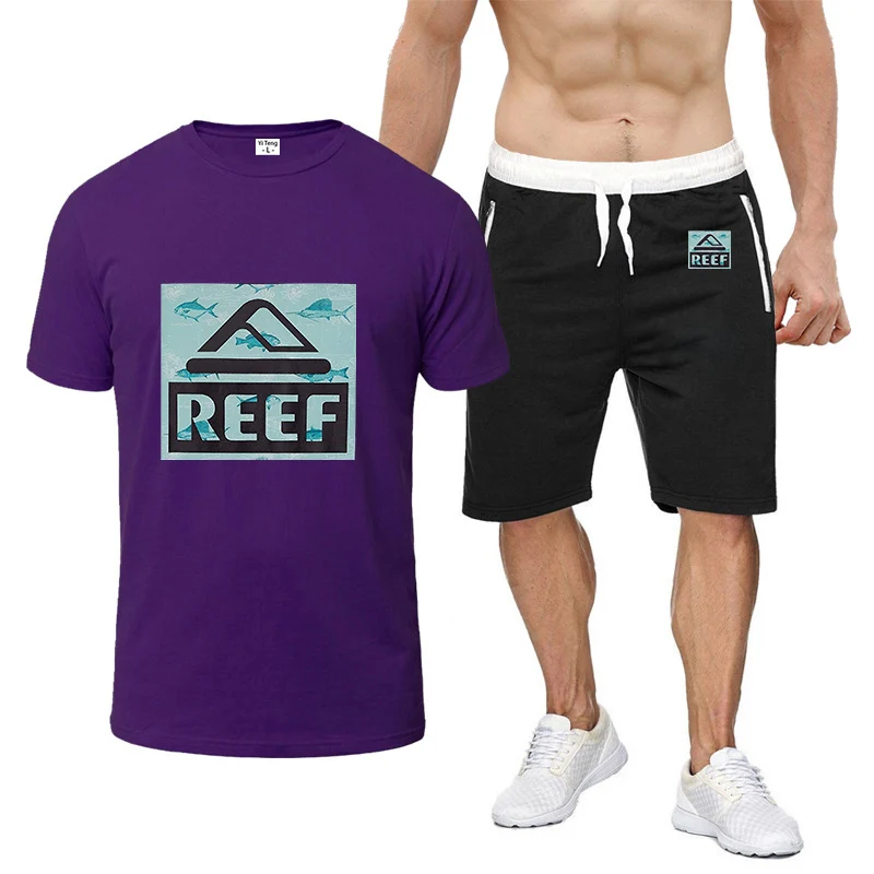2023 Reef Summer Men Leisure Comfort New Hot Sell Eight Color Simple Printing Sleeved+Shorts Suit Casual T-shirt