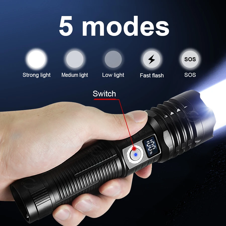 슈퍼 강력한 손전등 3000W 화이트 레이저 장거리 초점 5km 매우 강력한 손전등 전술 자기 방어 사냥 토치 캠핑 Hhiking 야외 조명