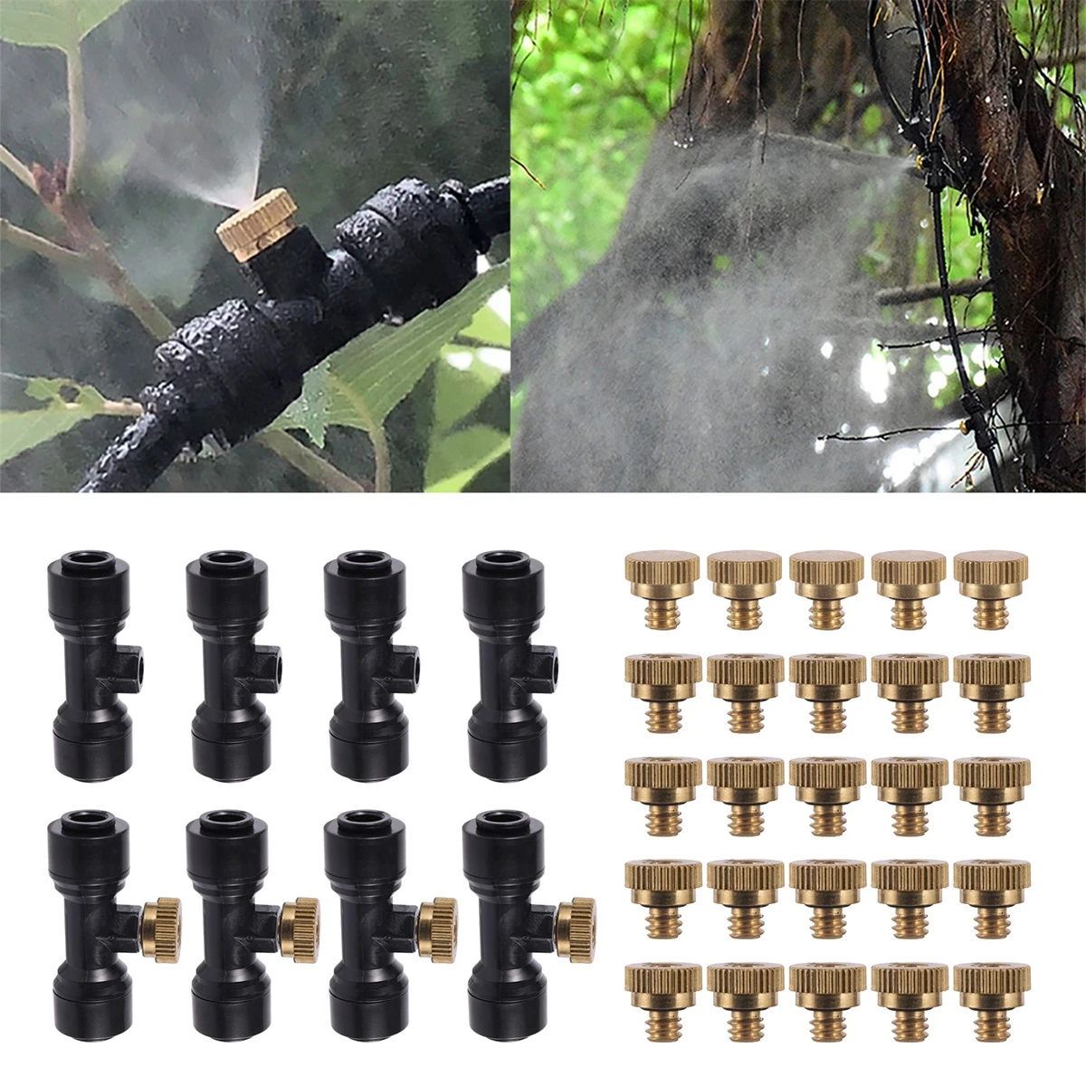 

Brass Misting Nozzle 0.2/0.3/0.4/0.5mm Sprayer Head 3/16" Male Thread Tee End Plug Connector Garden Lawn Irrigation Sprinkler