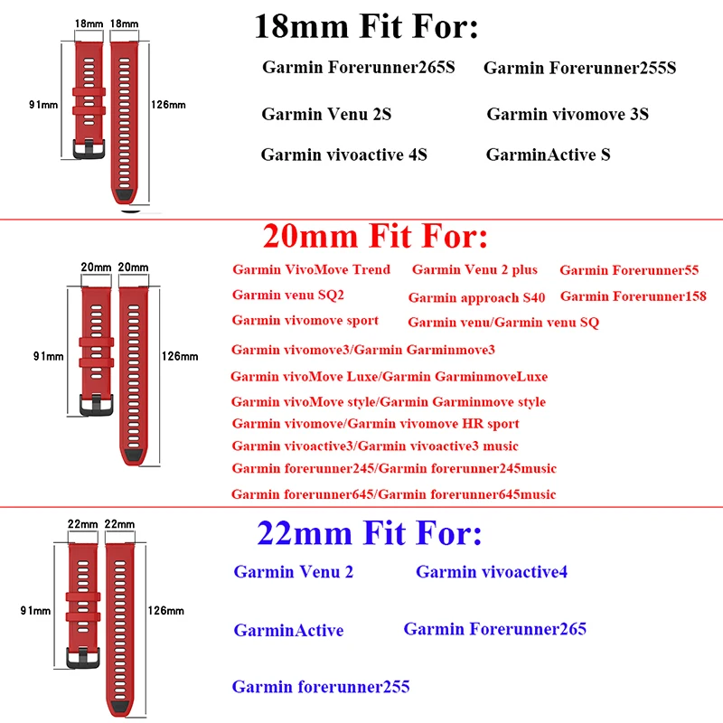 Acheter 18mm 20mm 22mm Bracelet de montre pour Garmin Forerunner 265 255  265S 255S Sports Watch Band Bracelet en silicone pour Vivoactive 3 4 Venu 2  Plus SQ2