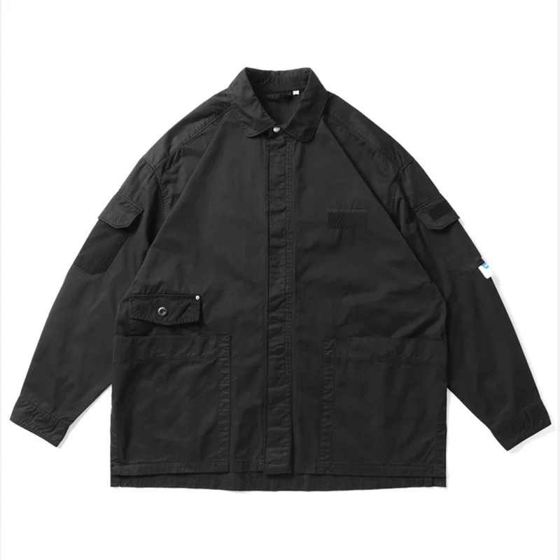 Men's Spring Loose Washed Batik Embroidered Multi-pocket Tooling Youth Casual Coat Outdoor Cargo College Hiking Clothing