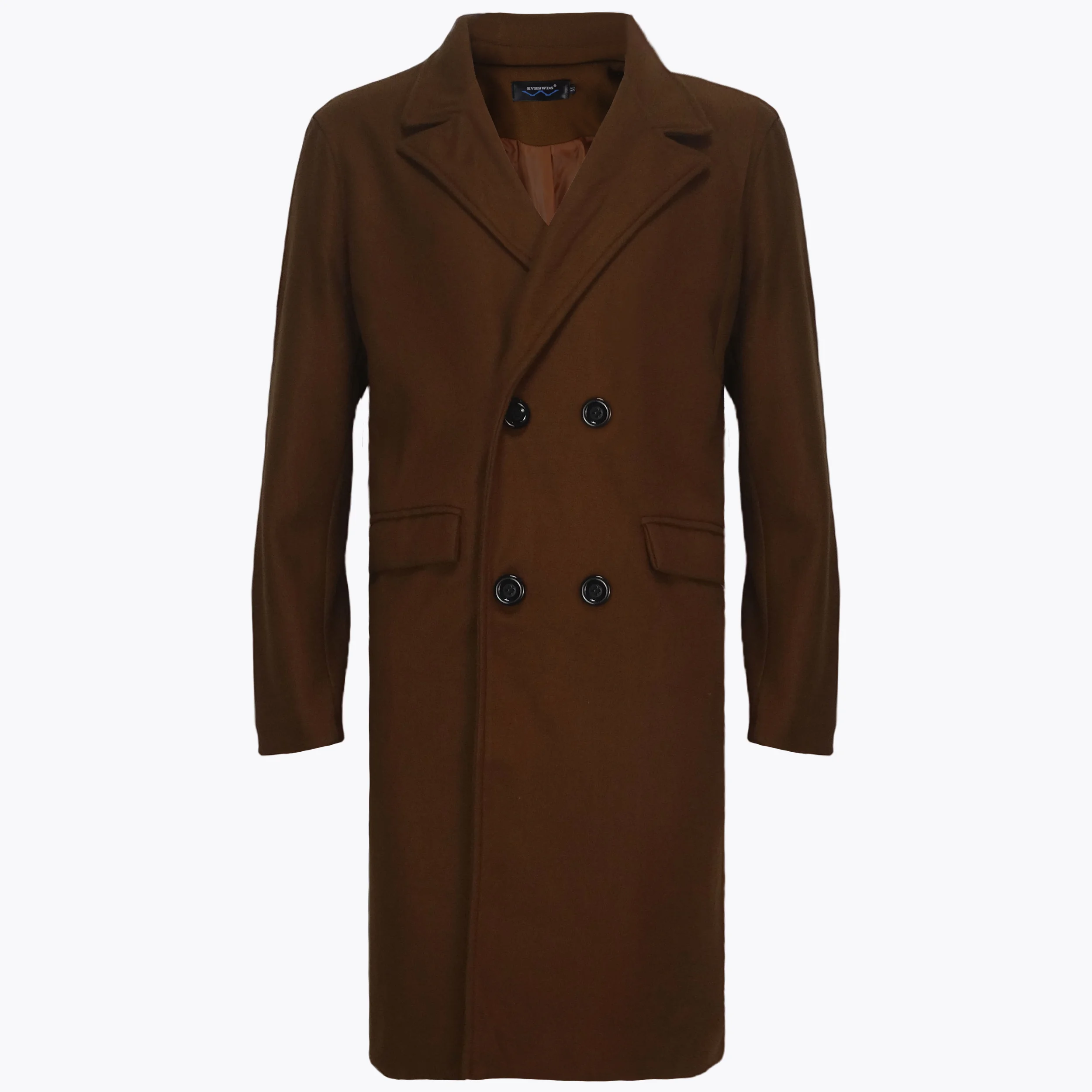 Long Double Breasted Mens Jacket Solid Color Men's Clothing Coat Long Sleeve  Male Clothes Windbreaker Overcoat For Winter