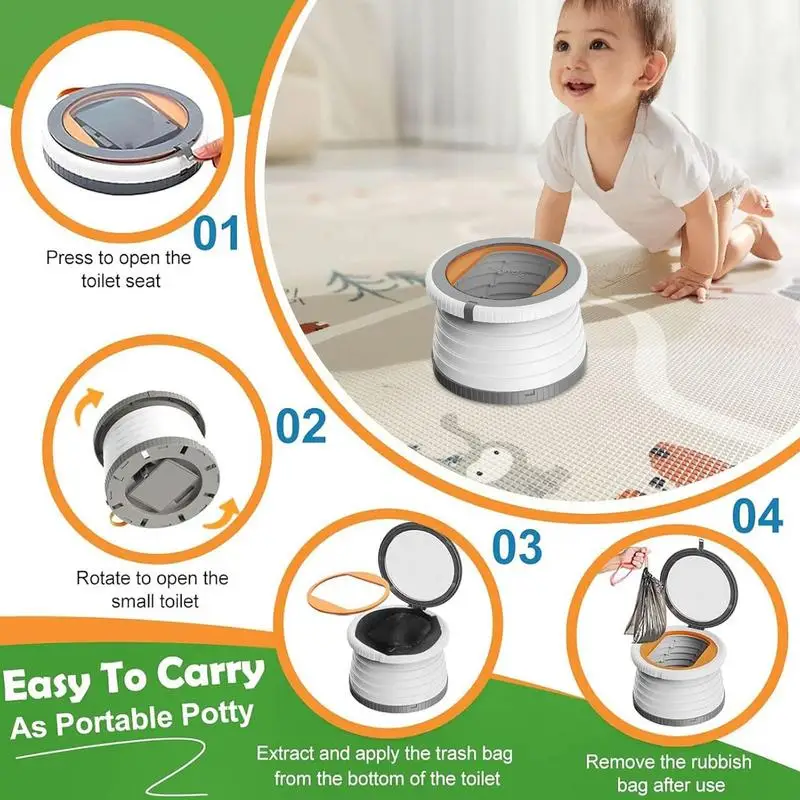 Foldable Training Toilet Foldable Portable Car Potty Lightweight 176lbs Capacity Portable Travel Mobile Potty With Travel Bags 2