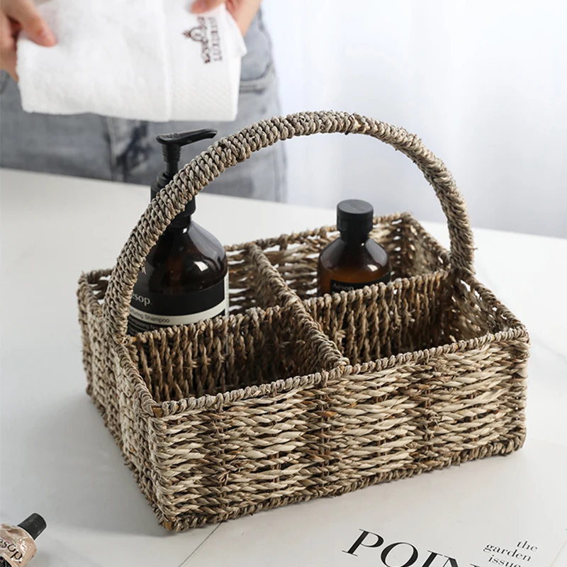 Description Picture 2 of itemHandmade Rattan Storage Tray Multi-grid Fruit Basket Portable Bread Dessert Tableware Home Cosmetics Box