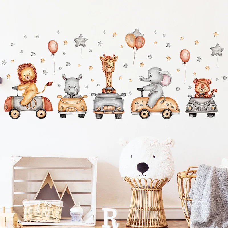 Animals Bear Rabbit tiger lion car Balloon Wall Stickers Children Kids Rooms Girls Boys Baby Room Bedroom Decoration