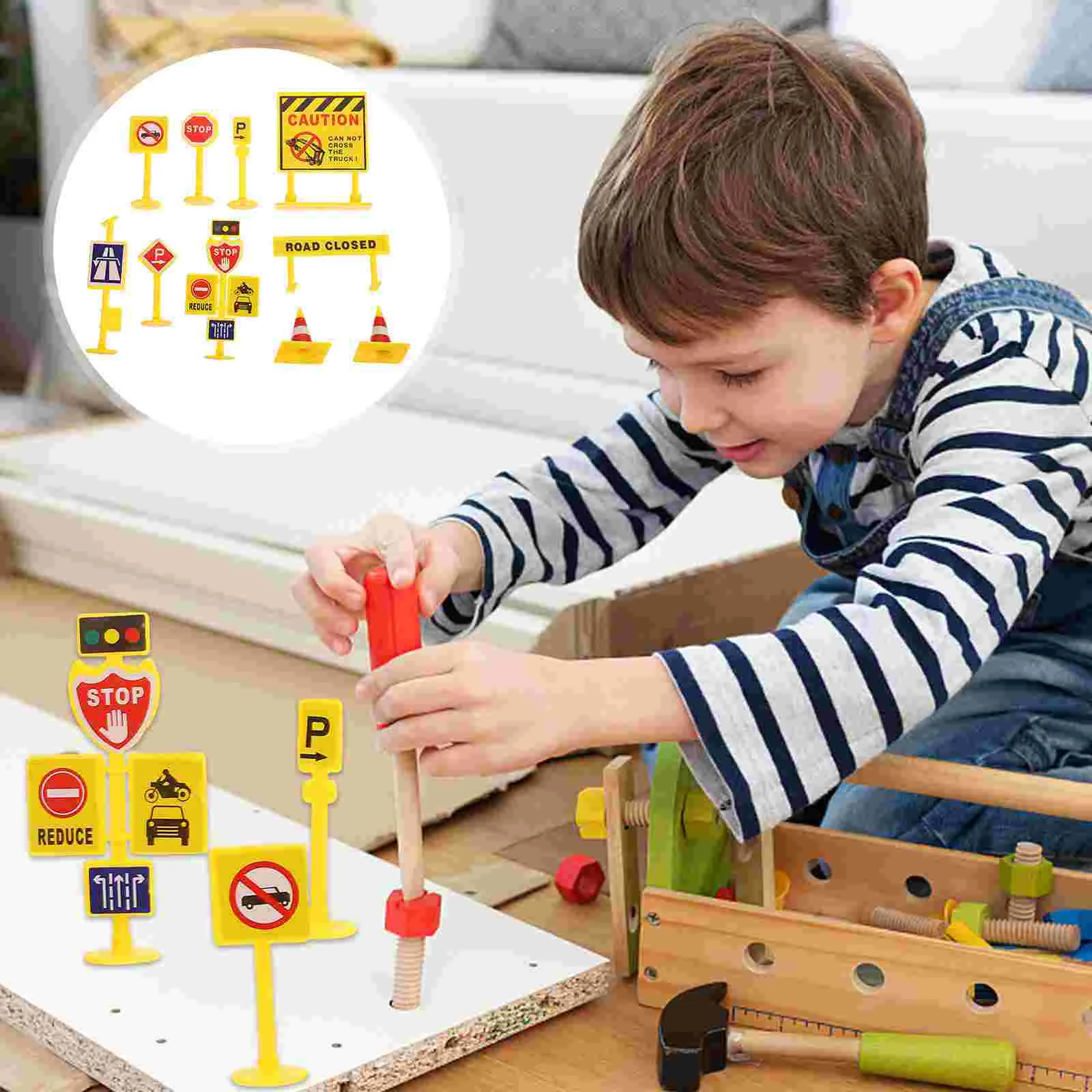 

5 Set/50pcs Models Micro Landscape Road Sign Traffic Signage Toy Signs Simulation Toys Cognitive Games Scene Decoration