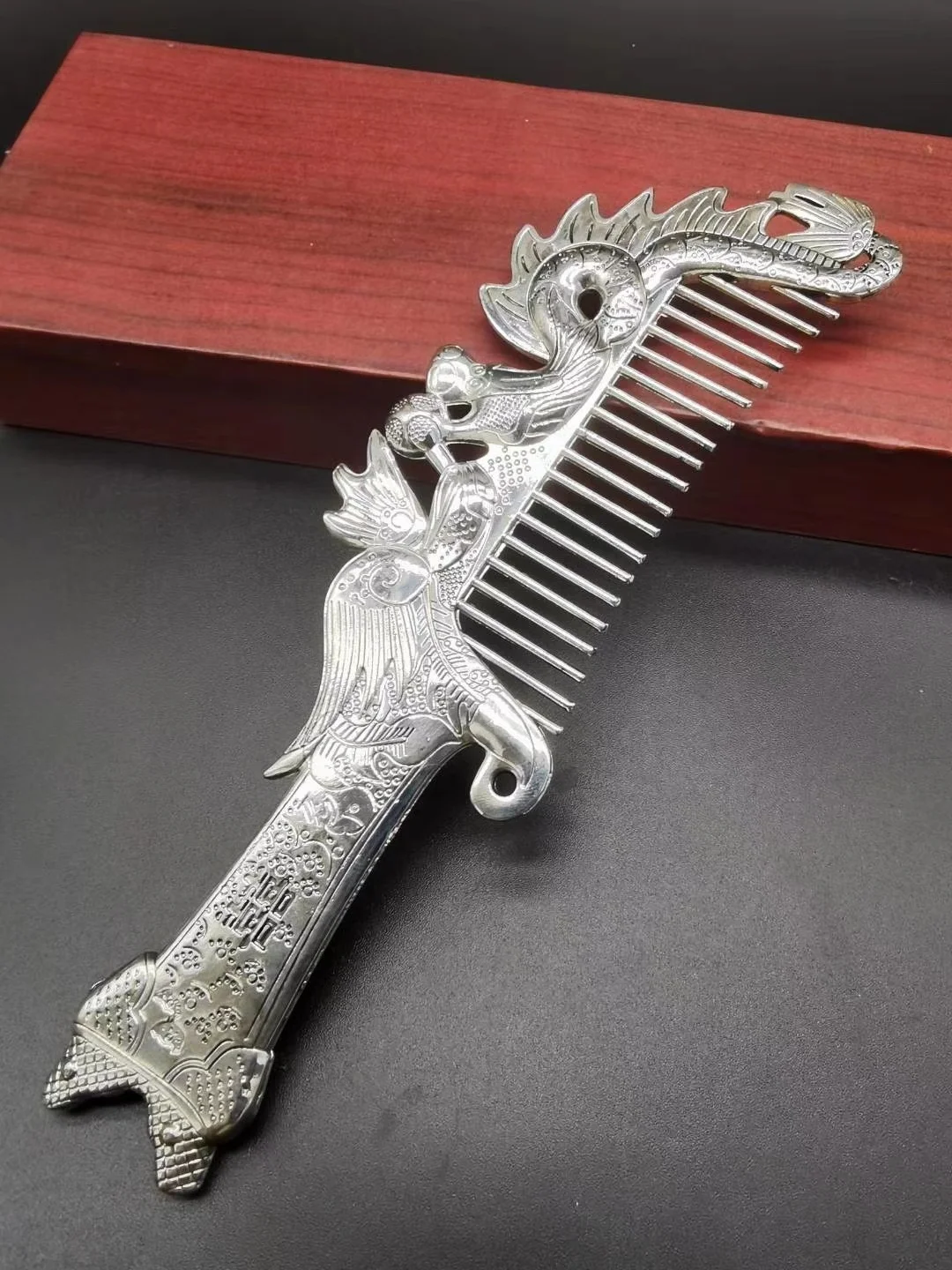 

China Tibet Silver Dragon And Phoenix Copper Comb Exquisite Workmanship Metal Crafts Home Decoration#2