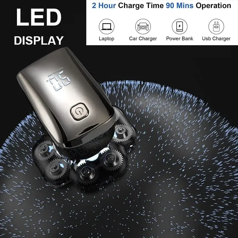 9D Shaver for Men Bald Floating Head Electric Shaver 6-in-1 with Nose/Body Trimmer Wet/Dry LED Display Upgrade Mens Grooming Kit 3