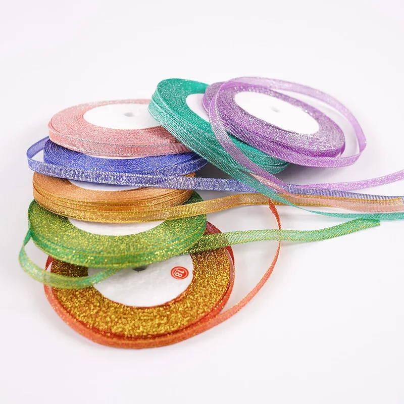 22m 6mm Colorful Glitter Metallic Ribbon for Festive Wrapping & DIY Crafts