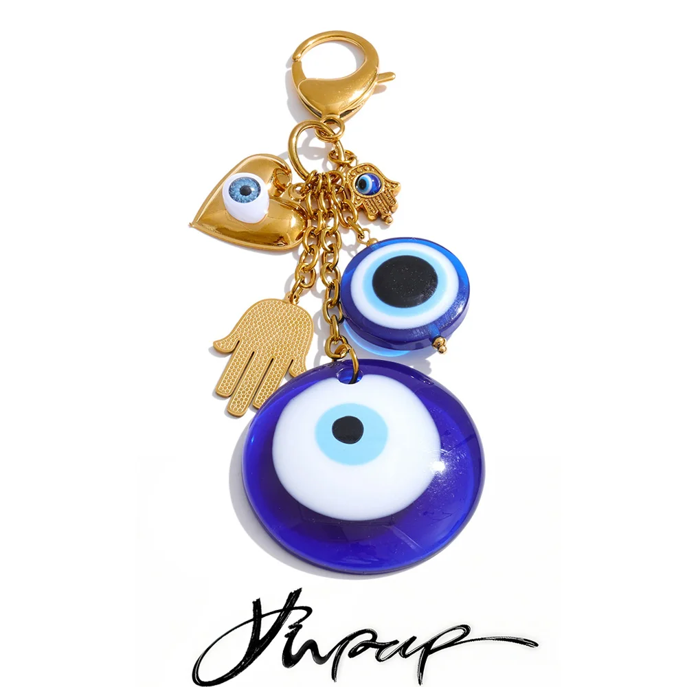 Yhpup Pendant Keychain Blue Resin 18K Gold Plated