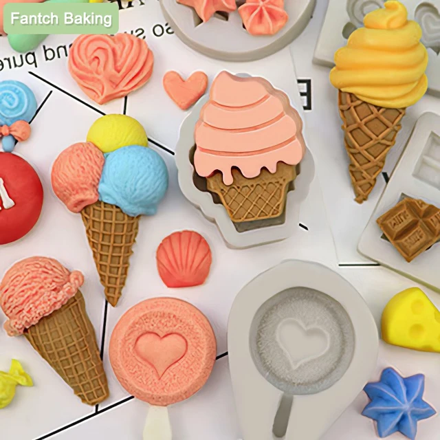 Puha Szilikon Fagylalt Kúp Csokoládé Penész Torta Fondant Díszítő Szerszám Süti Baba Születésnapi Plug-In Ajándék Díszek Gyanta Művészet