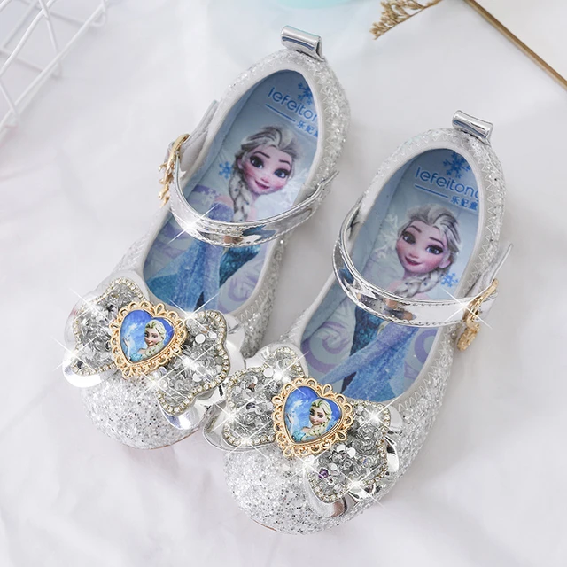 Sandalias de Disney para niñas, zapatos de princesa Elsa Frozen 2, zapatos  de cristal para niñas pequeñas, zapatos de tacón alto para niños, zapatos  de princesa para pasarela, 25 plantillas de 16,5