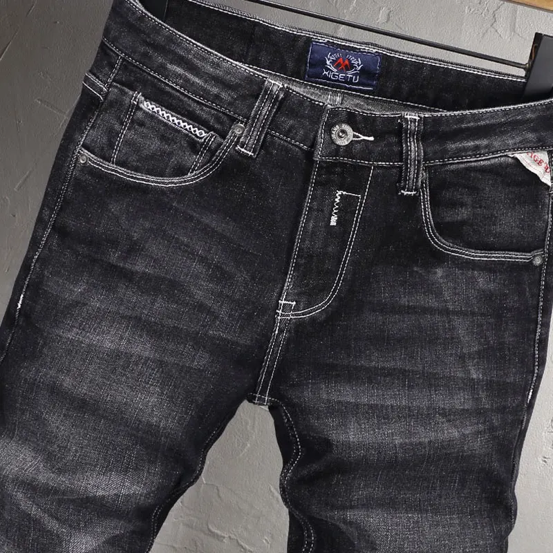 Italian Style Fashion Men Jeans High Quality Retro Black Gray Elastic Stretch Slim Fit Vintage Jeans Men Casual Denim Pants