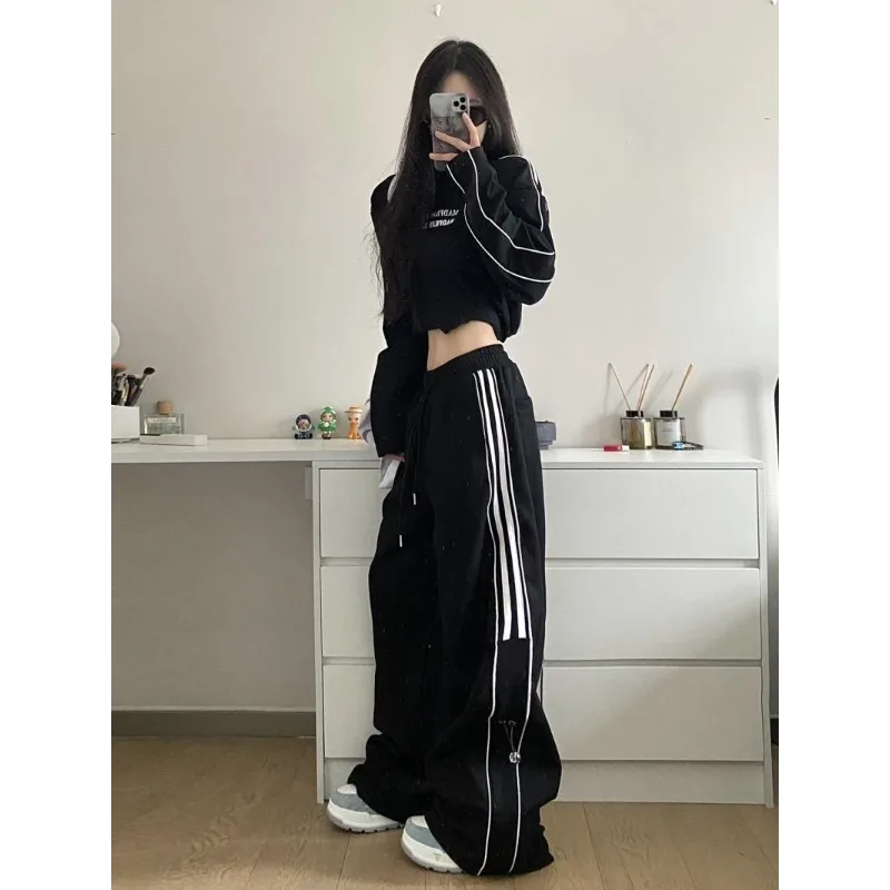 Deeptown Harajuku Sweatpants Women Black Striped Korean Fashion Oversized Jogger Pants Gyaru Grunge Streetwear Hippie Sport Kpop