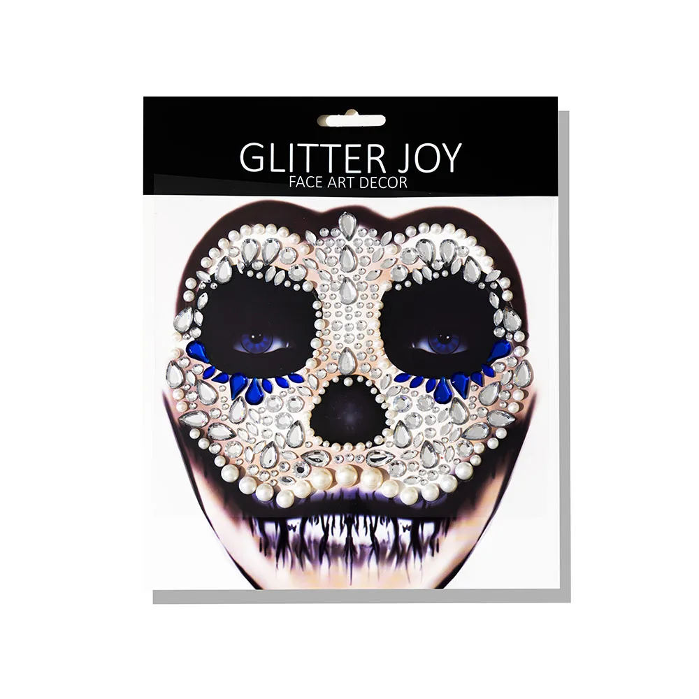 1Pc Face Jewel Makeup Sticker For Carnival Halloween Festival Skull Bone Dressing With Teeth Party Night Club Makeup Body Art 5