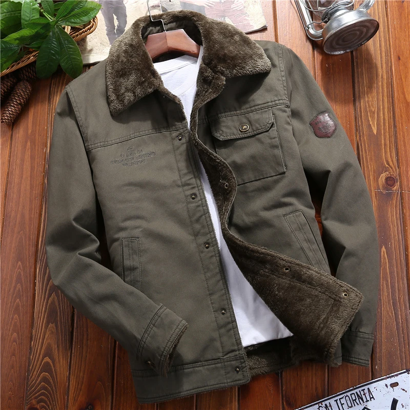 Men's Warm Fleece Military Winter Jacket | Fur Collar Coat