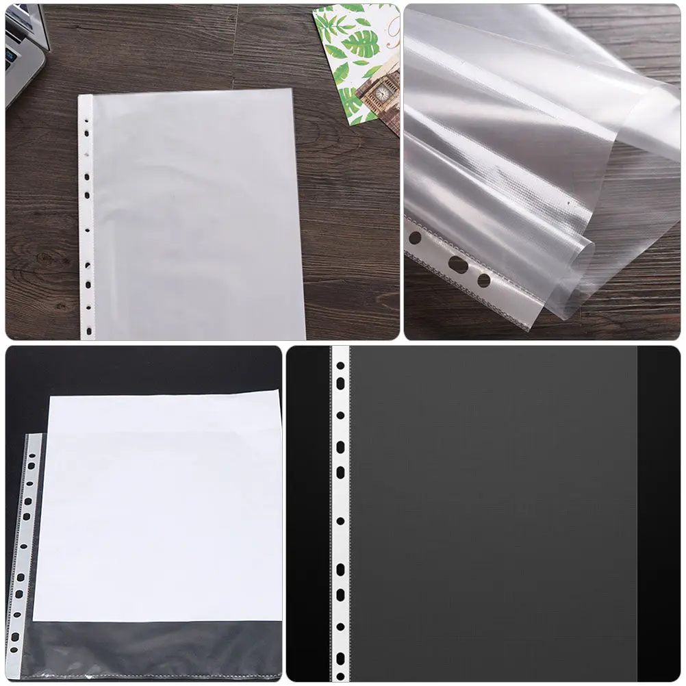 100Pcs A4 투명 파일 가방 프리미엄 PP 루스 리프 폴더 삽입물 비즈니스 및 학교용 빠른 보기 문서 보호 가방
