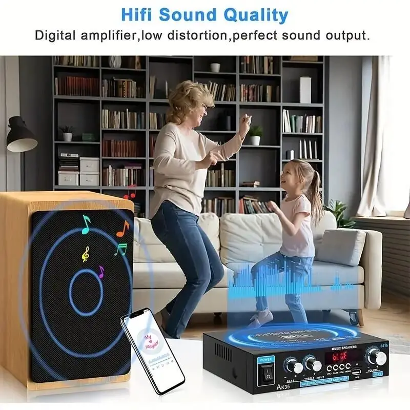 AK35 AK380 800W Home Power Amplifiers 2 Channel Bluetooth 5.0 Surround Sound FM USB Remote Control Mini HIFI Digital Amplifier