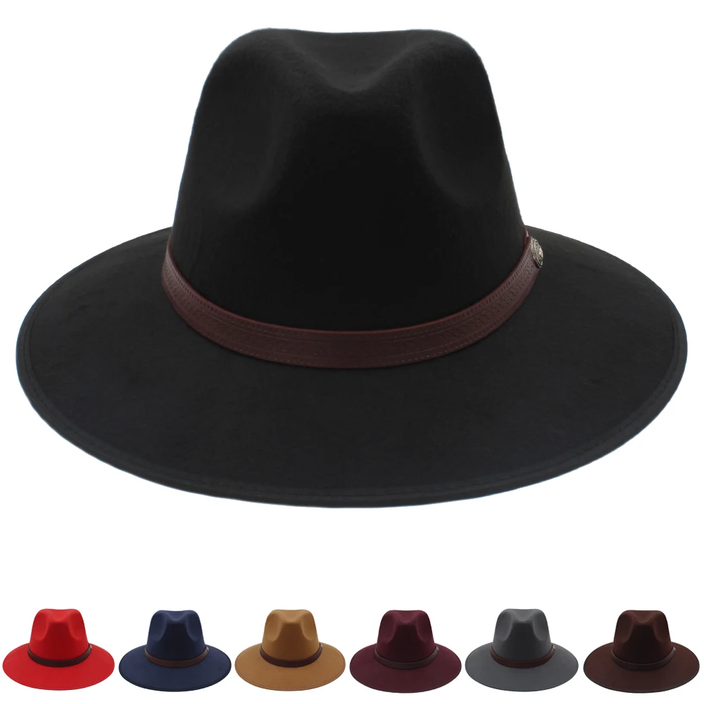 

Панама шерстяная с широкими полями для мужчин и женщин, Классическая Ретро вечерние Па от солнца, для путешествий, в уличном стиле, размеры US 7 1/4 UK L