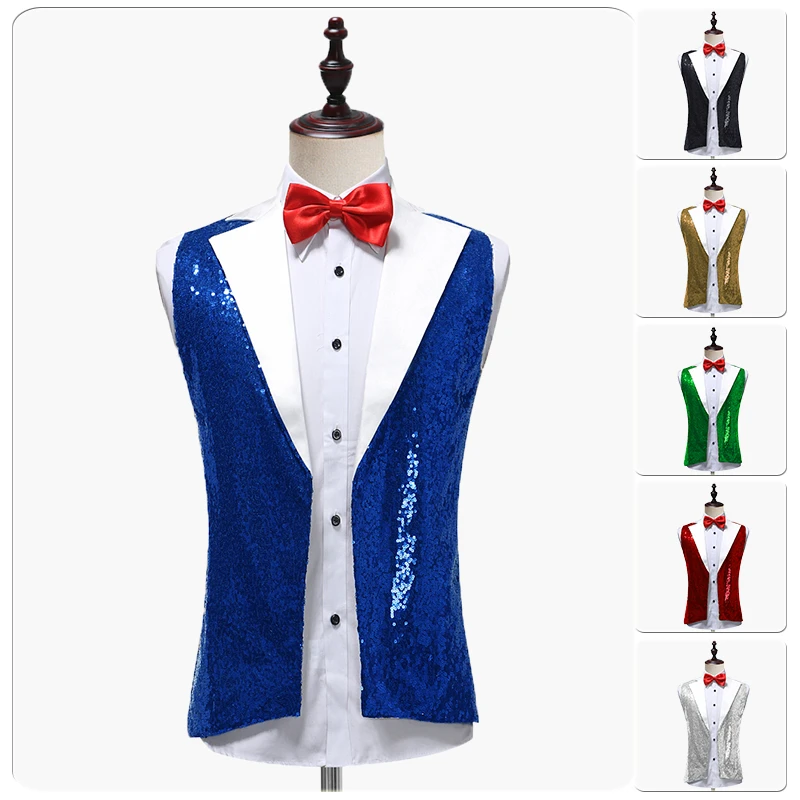 

Men's Notch lapel Suit Waistcoat Color Sequins Vest Tux Party Show Waistcoat tinsel Waistcoat Vest Slim Fit Wedding Party Vest