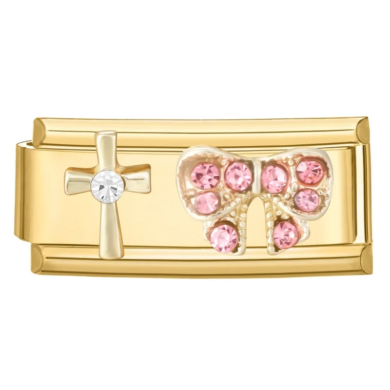 Charming Gold-Tone Sweet Flowers & Butterfly Heart Bracelet