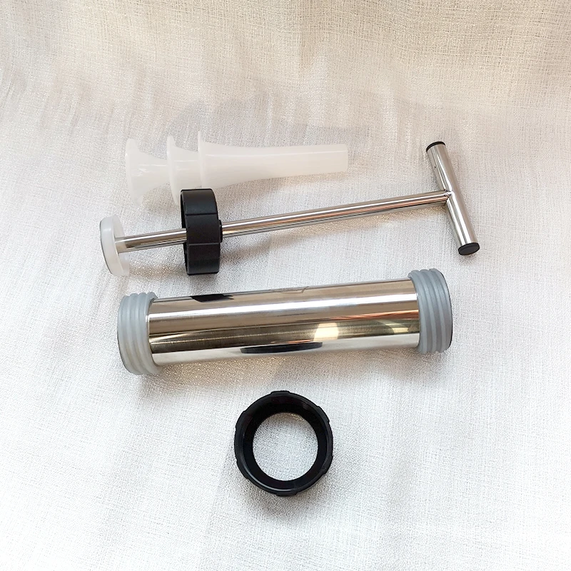 4pcs/Set Stainless Steel Sausage Maker Machine Grinder Meat Stuffer Syringe Filler Hand Operated Machine Plastic Nozzle Set