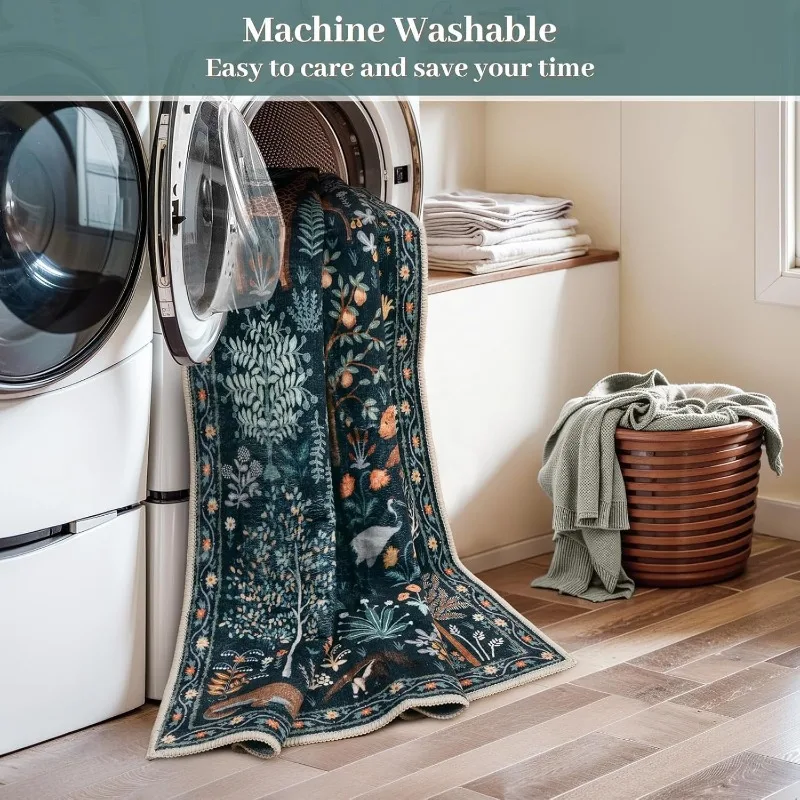 Fashion Retro Living Room Carpet Animal Floral Print Bedroom Rug Machine Washable Non-slip Coffee Table Floor Mat Tapis Alfombra