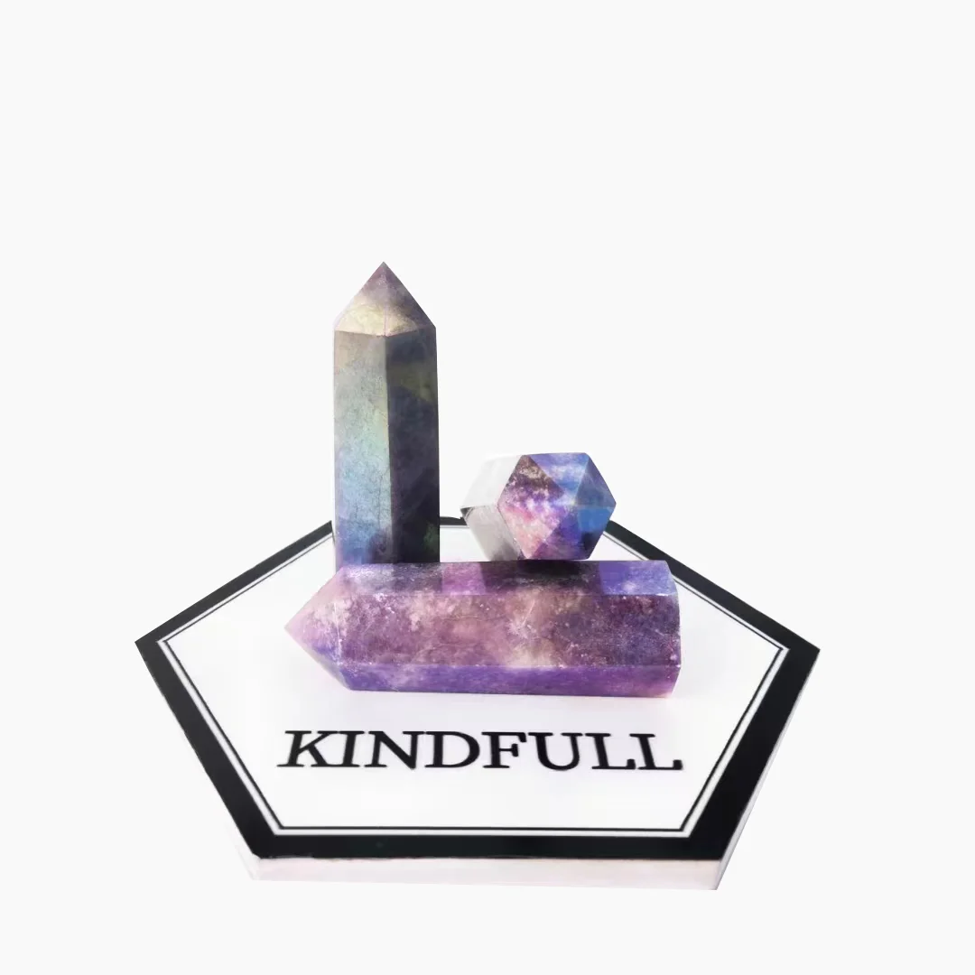 

7-9CM Natural Crystal Point Tower Aura Lepidolite Titanium Points Wand Oblisk Healing Stones Semi Precious Gemstone Ornament