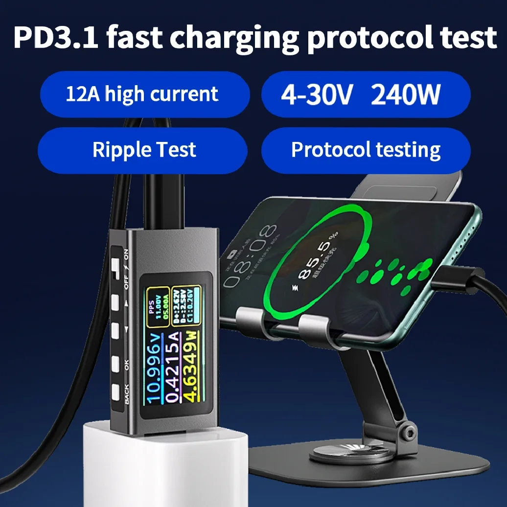 KWS-X1 타입-C 테스터 PD3.1 고속 충전 프로토콜 테스트 PDE-마커 리플 측정 PD QC 전력계 전압 전류계